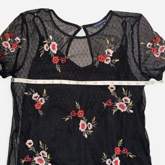 American Eagle Black Mesh Floral Mini Dress (Size SMALL) - Picture 5 of 8